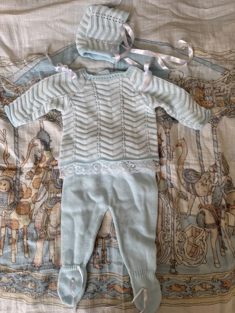Baby Knit TWO-Piece with Bonnet in Light Blue